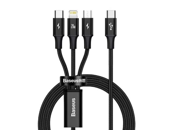 Baseus Rapid 3-in-1, 1,5 m, USB A, USB C/Micro USB A/Lightning, 0,48 Gbit/s, Svart