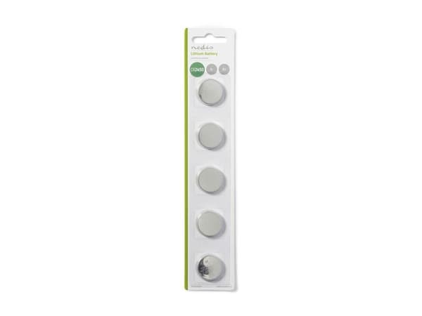 Nedis BALCR24505BL, Engangsbatteri, CR2450, Lithium, 3 V, 5 stykker, Sølv