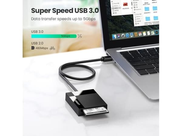Ugreen - Kortleser - alt-i-1 (CF I, CF II, MS, MMC, SD, TransFlash, microSD, SDHC, microSDHC, SDXC) - USB 3.0