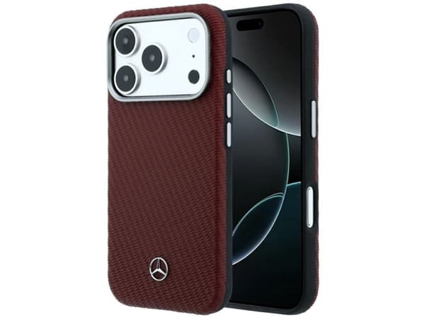 Mercedes Leather Semi Wrap Wood Effect MagSafe case for iPhone 17 Pro Max / 18 Pro Max - burgundy