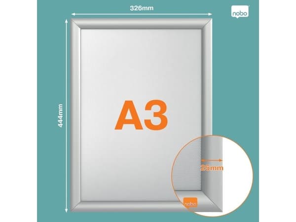 Nobo Impression Pro Brandsäker A3 Affischram, Enbildsram, Aluminium, Silver, Vägg, Rektangulär, Liggande / Stående