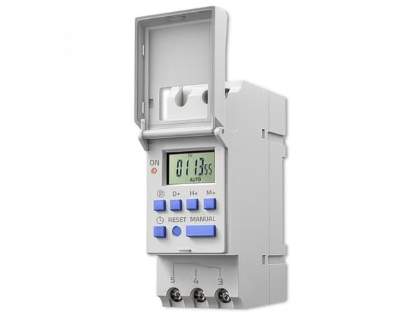 qoltec Elektronisk TIMER för DIN-skena med integrerat batteri | 7-dagarsschema | 16 program