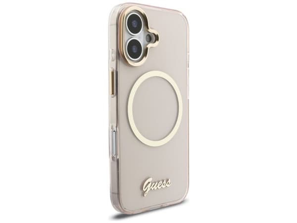 Guess IML Script Metal MagSafe-skal till iPhone 17 - rosa