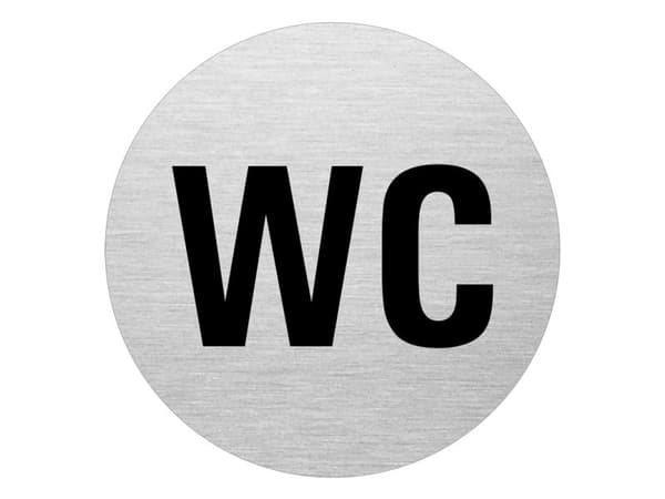 WC-skylt i alu m/svart text Ø75 mm