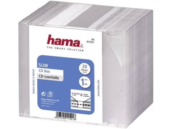 Hama CD-fodral smalt - för 1 CD/DVD/Blu-Ray, transparent polystyren - 20-pack