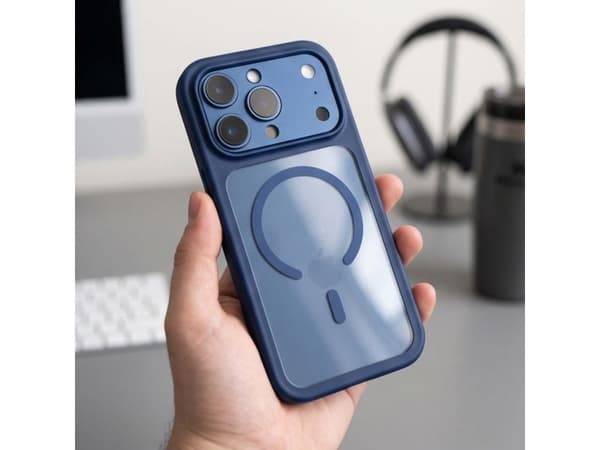 Tech-Protect MagOne MagSafe CC Case + Tempered Glass 2-Pack for iPhone 18 Pro / 17 Pro - Clear Navy Blue