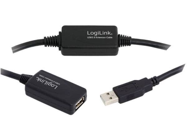 LogiLink 20M USB 2.0 - USB 2.0 M/F, 20 m, USB A, USB A, USB 2.0, Hankjønn/hunkjønn, Sort