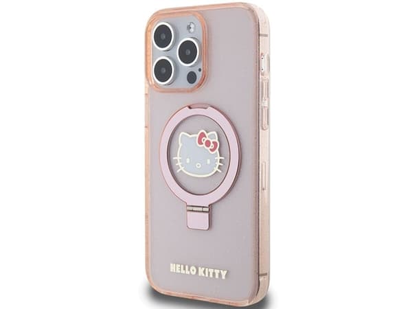 Hello Kitty Ring Stand Glitter Electrop Logo MagSafe Case for iPhone 15 Pro Max - pink