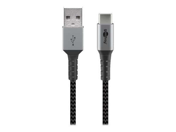 Wentronic 49297, 2 m, USB C, USB A, USB 2.0, 480 Mbit/s, Musta, Harmaa