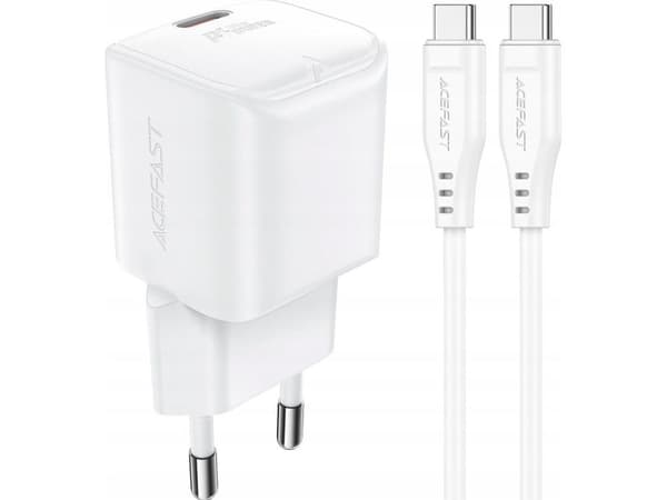 Acefast vegglader A77 Mini PD 30W GaN + USB-C-kabel hvit