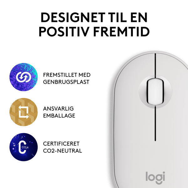 Logitech® | Pebble Mouse 2 (M350s) - Mus - optisk - 3 knappar - trådlös - Bluetooth - Off-White