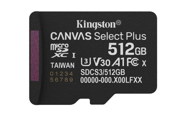 Kingston Canvas Select Plus - Flashminnekort (microSDXC til SD-adapter inkludert) - 512 GB - A1 / Video Class V30 / UHS Class 3 / Class10 - microSD...
