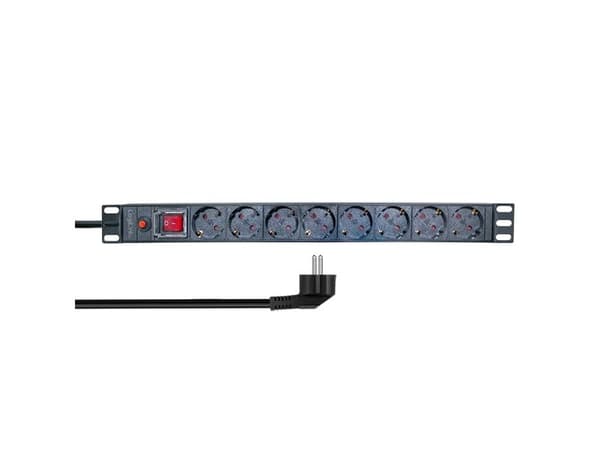 LogiLink Rack PDU 8-way German socket, with overload protection and switch
