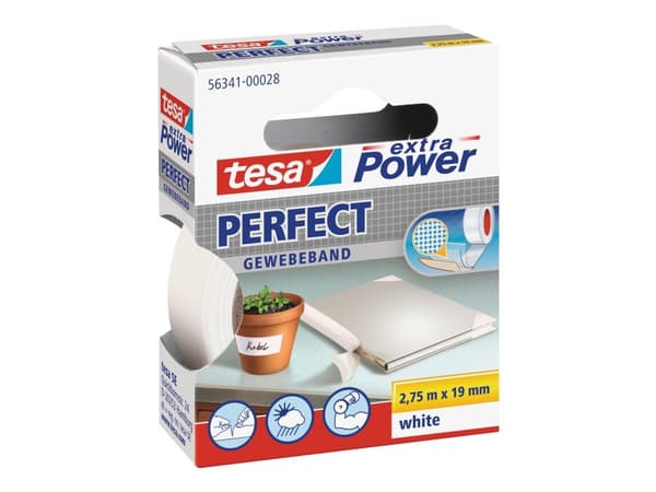 Tesa extra Power Perfect - Tygtejp - 19 mm x 2.75 m - vit
