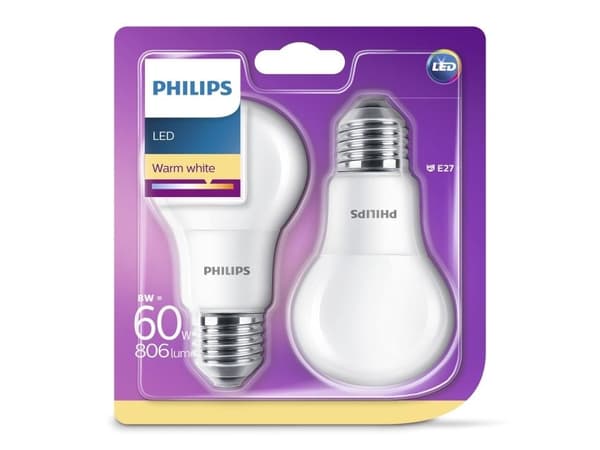 Philips Pære, 8 W, 40 W, E27, 806 lm, 15000 timer, Varm hvit