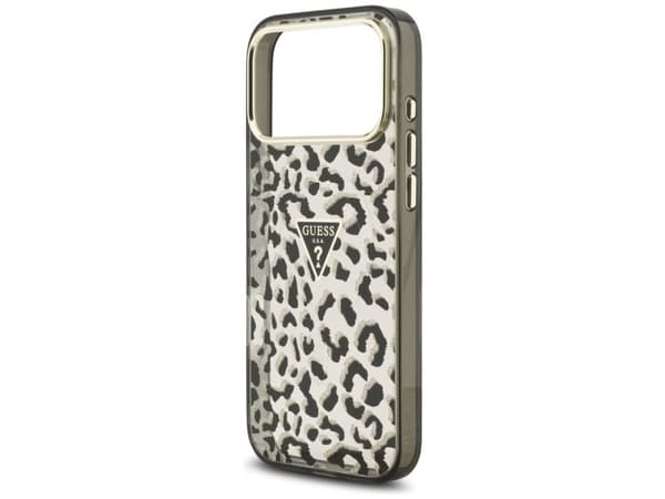 Guess IML Leopard Glitter Triangle Logo MagSafe Case for iPhone 17 Pro Max / 18 Pro Max - Black