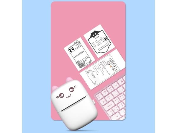 Hurtel Mini Kot termisk etikettprinter med Bluetooth til telefon Fun Print rosa Mini Kot