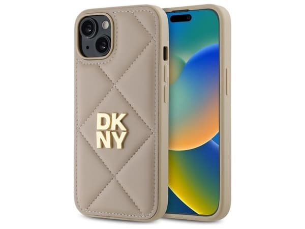 DKNY iPhone 14-deksel med quiltet stack-logo - Beige