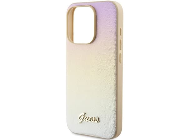 Guess Saffiano Iridescent Script fodral för iPhone 14 Pro Max - guld