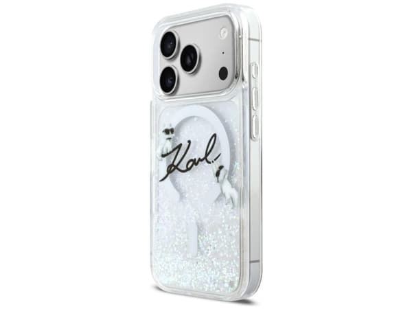Karl Lagerfeld Liquid Glitter Karl Script MagSafe-deksel for iPhone 17 Pro - klar