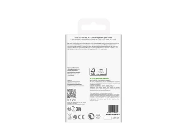 Puro 12W TPE USB-A - Micro-USB kaapeli 2m - musta - musta