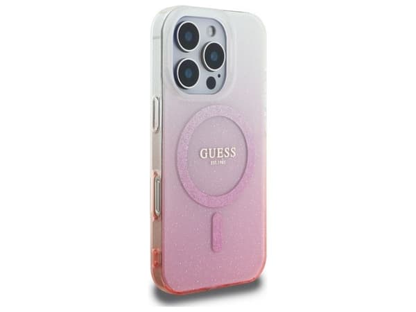 Hurtel Guess IML glitter gradient MagSafe-deksel til iPhone 16 Pro - rosa