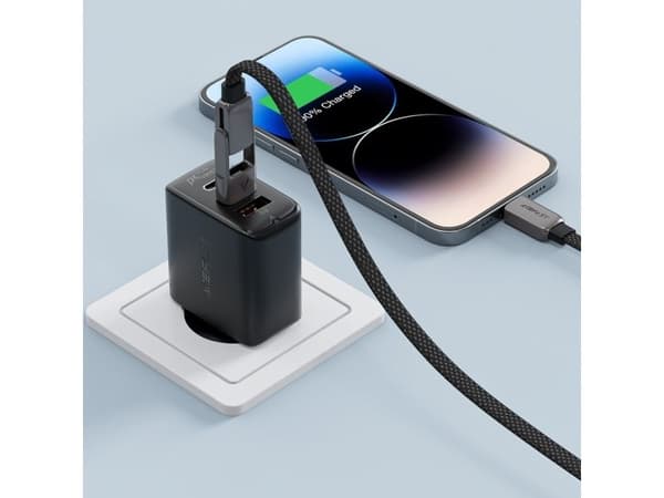 Acefast C13-04 USB-C - USB-A / USB-C 480Mbps 3A 1.2m kaapeli - musta - musta