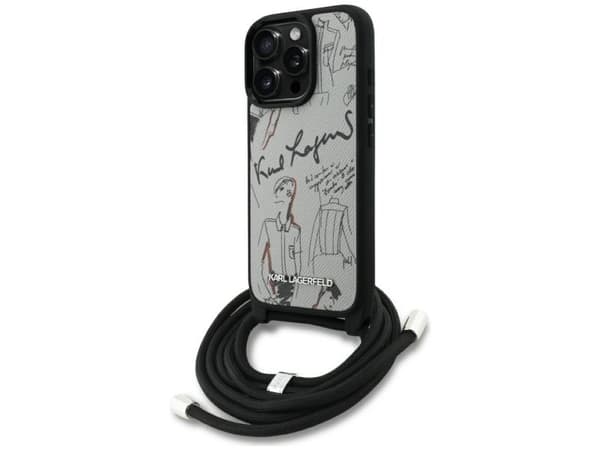 Karl Lagerfeld Crossbody Grained Pattern &amp; Logo Case for iPhone 16 Pro - Gray