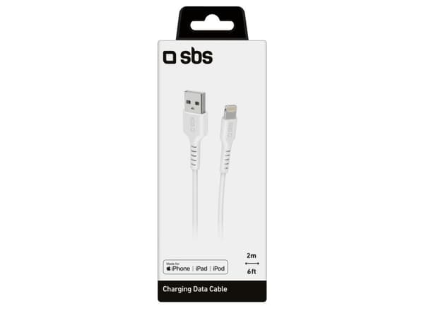 SBS TECABLEUSBIP5289W, 2 m, Lightning, USB A, Hankjønn, Hankjønn, Hvit