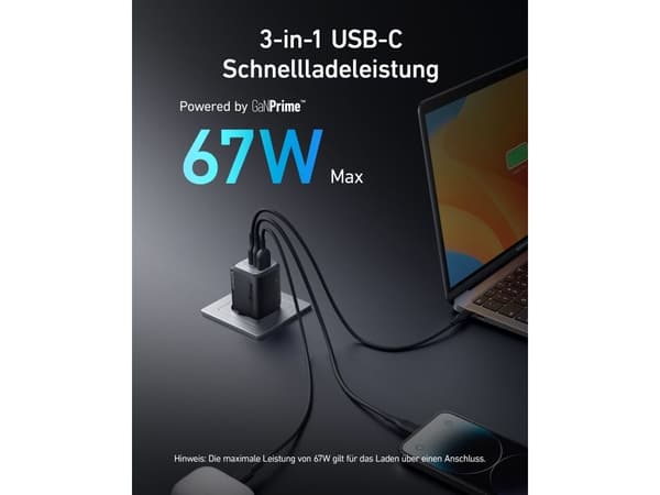 Anker Charger Prime 735 67W 2xUSB-C 1xUSB-A Musta