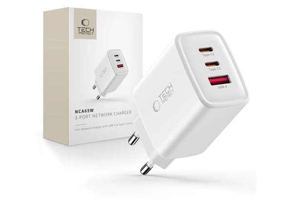 TECH-PROTECT NCA65W-GAN 3-PORT NETWORK CHARGER PD 65W / QC3.0 WHITE