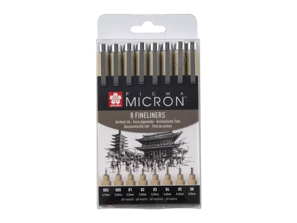 Sakura Pigma Micron, Musta, Pyöreä, Kupla, 8 kpl