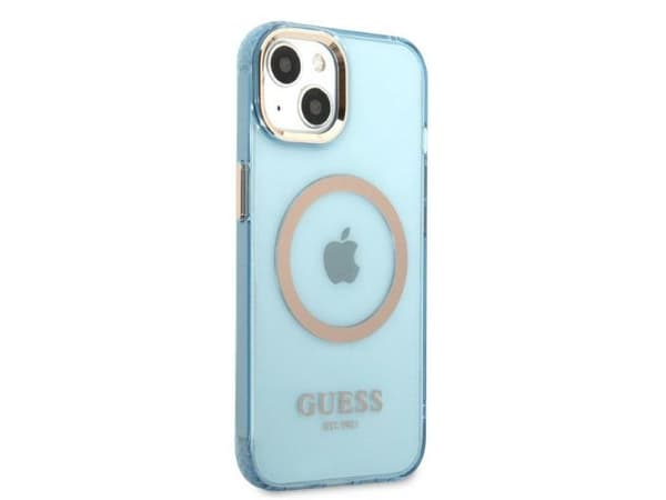 Guess Gold Outline transparent MagSafe-etu iPhone 13 - blå