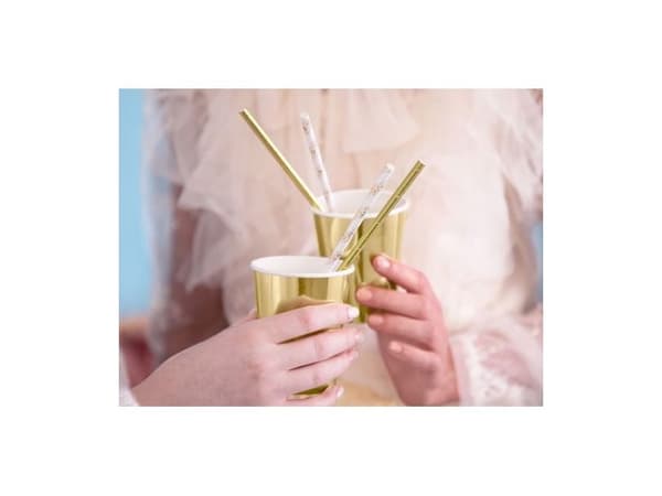 Papperssugrör med guldblommor (vitt tema)