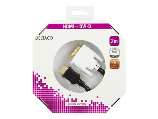 DELTACO - Adapterikaapeli - single link - HDMI uros - DVI-D uros - 2 m - musta