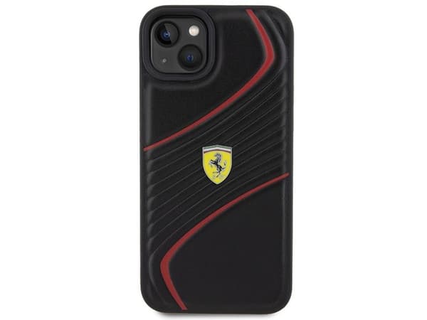 Ferrari Twist metall-logo deksel til iPhone 15 Plus - svart