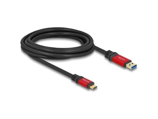 DeLOCK 80619, 3 m, USB A, USB C, USB 3.2 Gen 2 (3.1 Gen 2), 10 Gbit/s, musta, Punainen