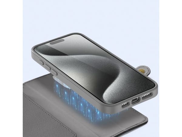 Dux Ducis Lava nahkakotelo iPhone 15 Pro:lle - harmaa