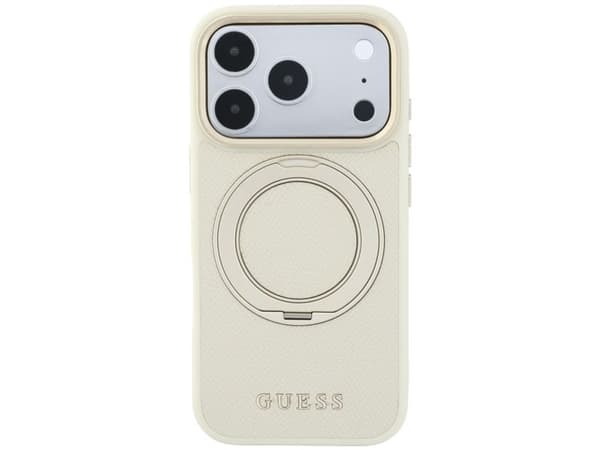 Etui Guess Ring Stand 360 Grained Classic Logo MagSafe do iPhone 18 Pro Max / 17 Pro Max bezowy