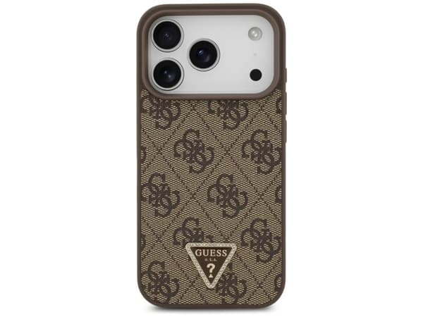 Etui Guess Leather 4G Triangle StrassMagSafe do iPhone 18 Pro / 17 Pro brazowy