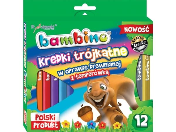 BAMBINO triangulära kritor 12 st i trä + temperatur p12 MAJEWSKI