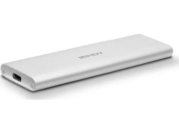 Lindy 43332, SSD-inkapsling, M.2, SATA, USB-anslutning, Silver