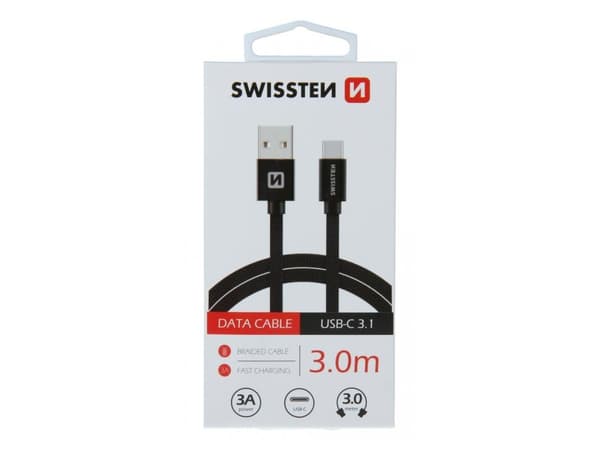 USB-kabel Swissten USB-A - USB-C, 3m, svart