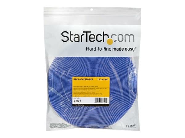 StarTech.com 50ft Hook and Loop Roll, Cut-to-Size Reusable Cable Ties, Bulk Industrial Wire Fastener Tape / Adjustable Fabric Wraps Blue / Resuable...