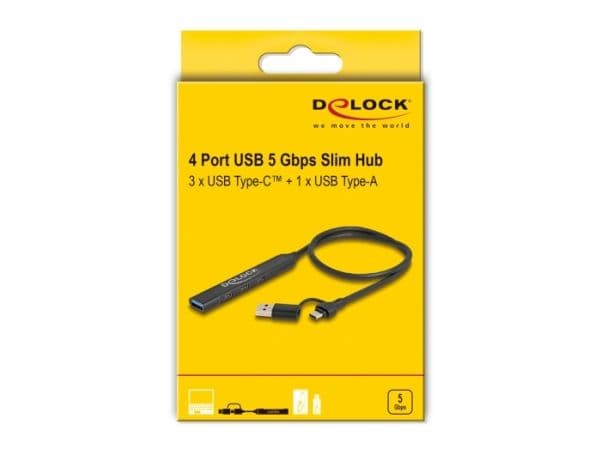 Delock - Hubb - 3 x USB-C + 1 x SuperSpeed USB - skrivbordsmodell