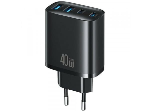 USAMS T70 40W verkkolaturi 2xUSB-A/2xUSB-C musta