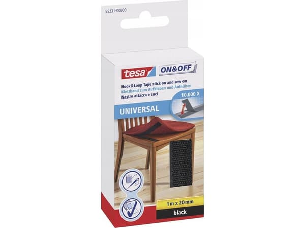 Tesa On & Off - Monteringsbindemedel - 2 cm x 1 m - svart
