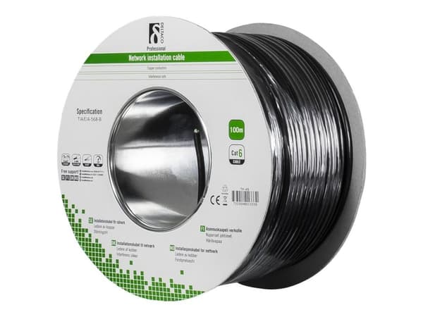 DELTACO TP-49 - Massekabel - 100 m - UTP - CAT 6 - halogenfri, utendørs, solid - svart