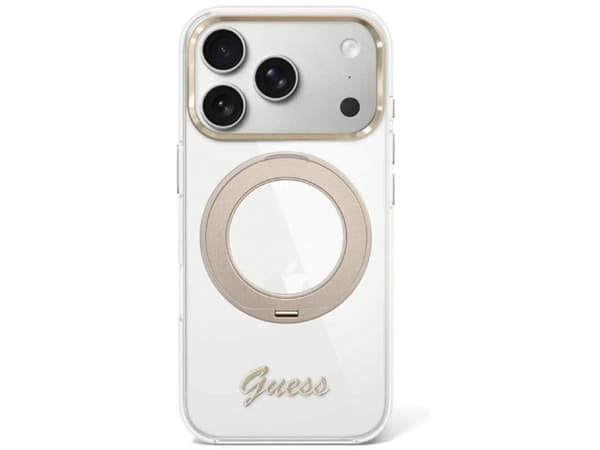 Guess IML Ring Stand 360 Script Metal Logo MagSafe Case for iPhone 17 Pro Max / 18 Pro Max - Transparent