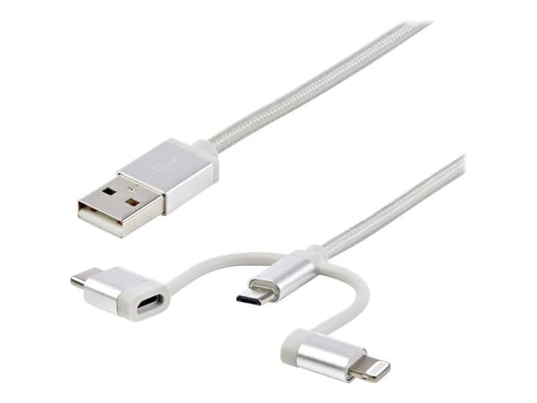StarTech.com 1 m USB-multiladdningskabel - USB till Micro-USB eller USB-C eller Lightning för iPhone/ iPad/iPod/Android - Apple MFi-certifierad - 3...
